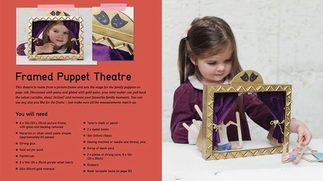a little girl with her Framed Puppet Theatre kit